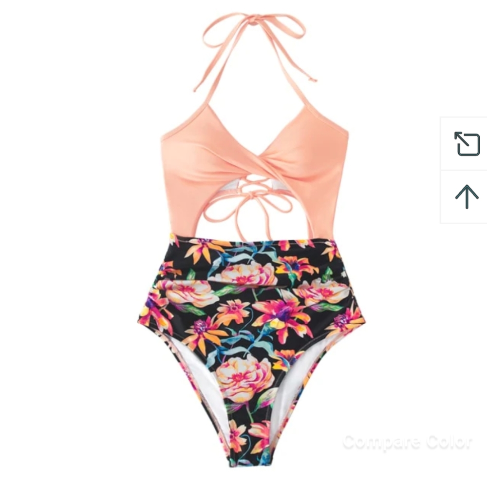 Cupshe Floral Halter Cutout High Waist One Piece